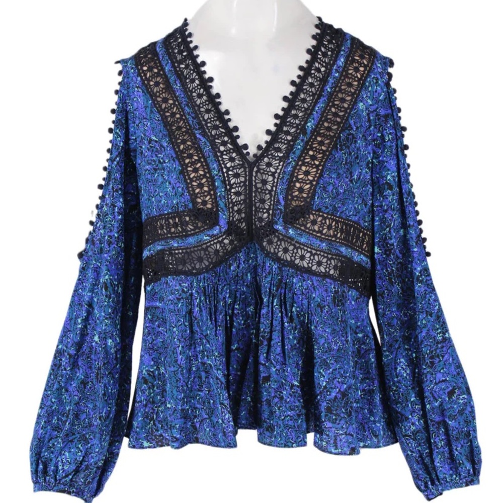 Boho Rebecca Taylor Lace and Silk Blouse